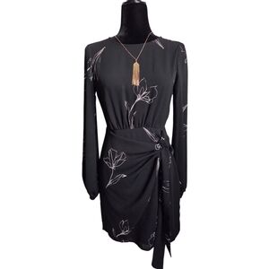 ASTR The Label Black Floral Faux Wrap Mini Dress Womens Size Small